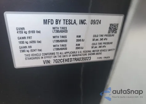2024 Tesla Cybertruck из США, поврежденный, VIN 7G2CEHED7RA035023
